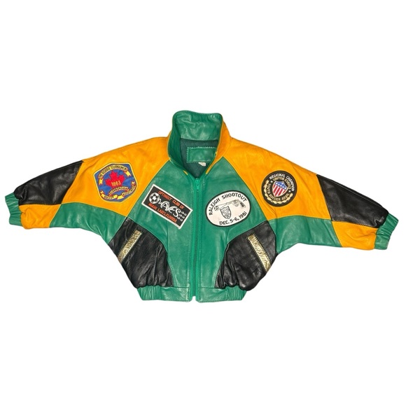 Kids Upcycled Vintage Leather With Vintage Patches Bomber Jacket No Tags - Picture 1 of 10